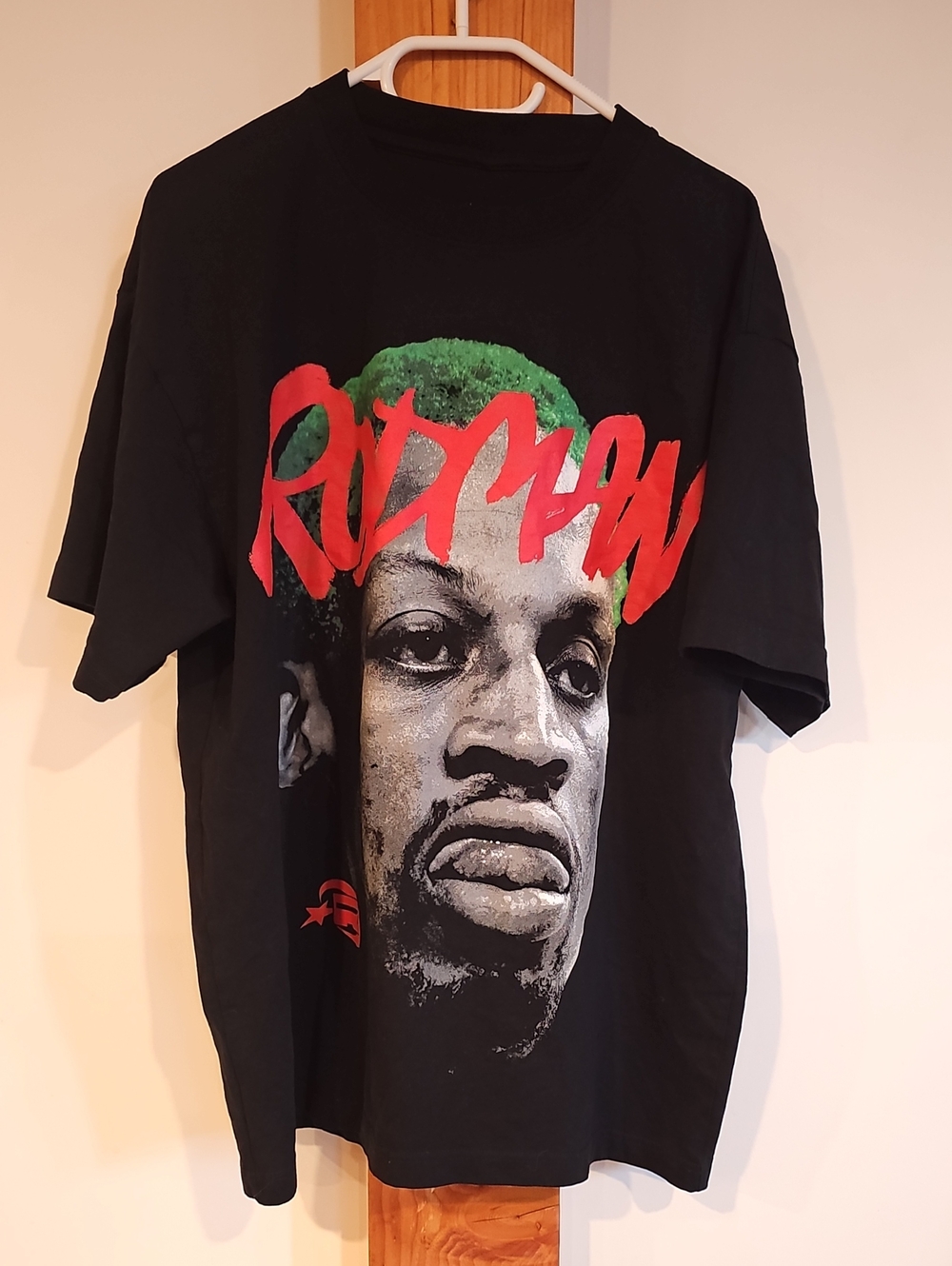 Denis Rodman Black Graphic Tee with Red & Green Print